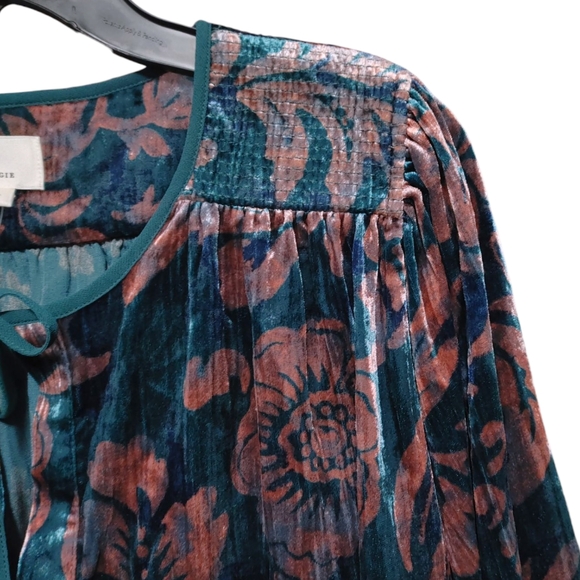 Anthropologie Faustine Blue Pink Velvet Peasant Blouse Women's Size Large NWT - Picture 9 of 15
